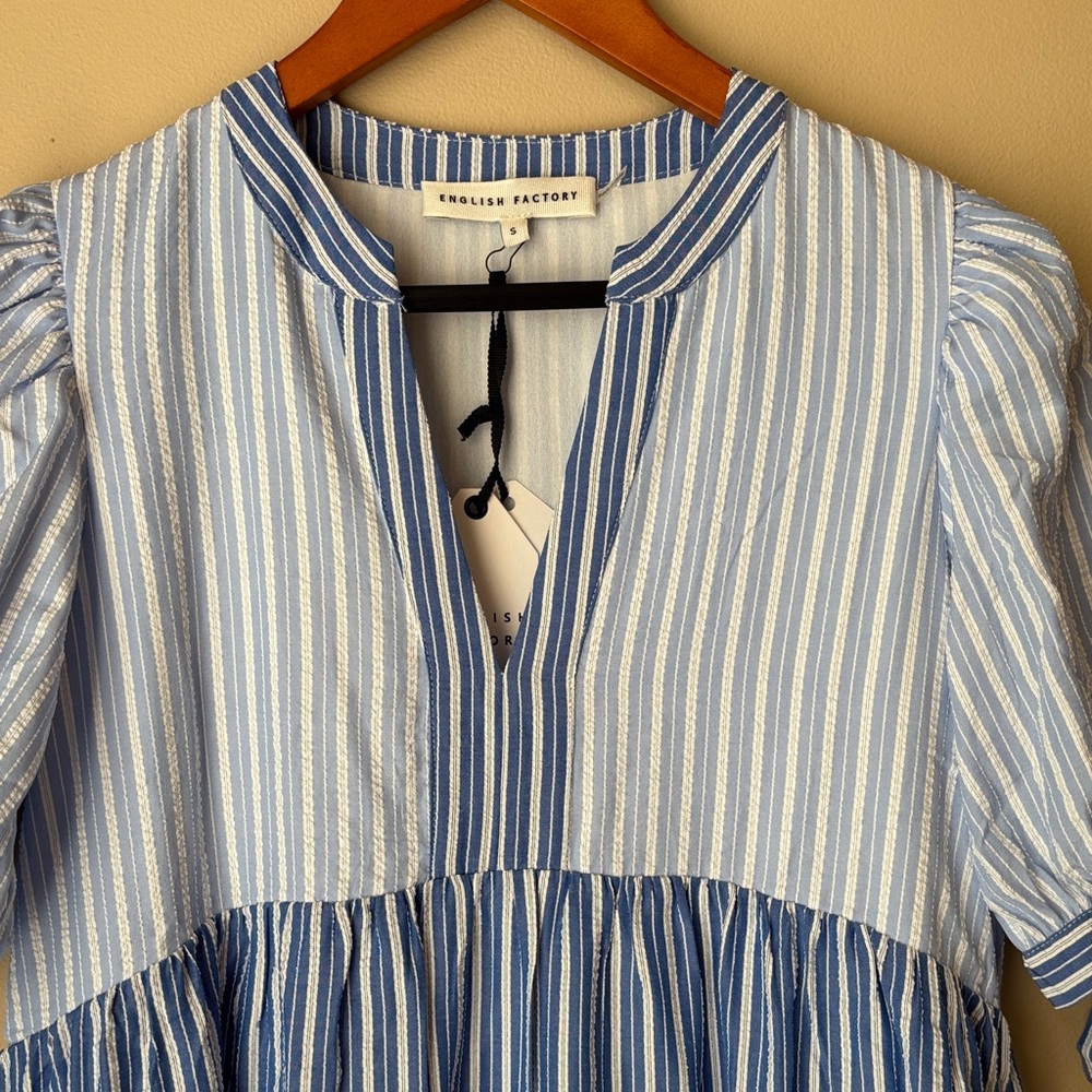 NWT English Factory Blue Striped Tiered Midi Dress Small - Picture 5 of 13